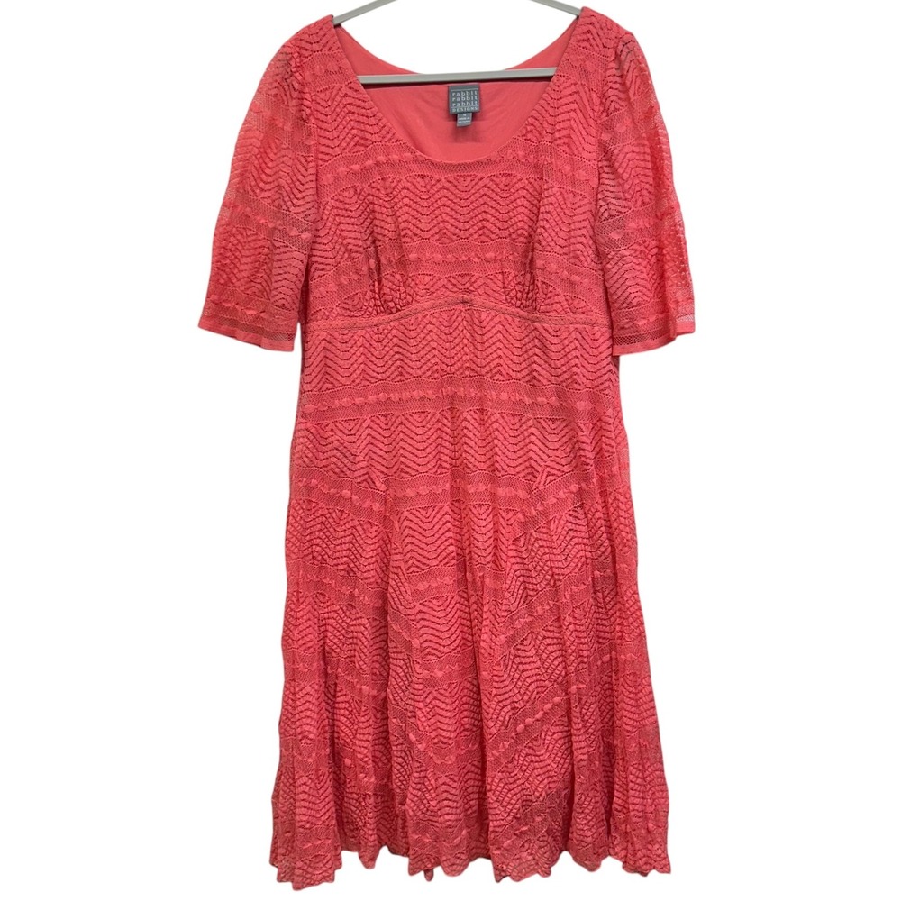 Rabbit Rabbit Rabbit Designs Dress Womens 18 Coral Lace Fit &‎ Flare Scoop Neck